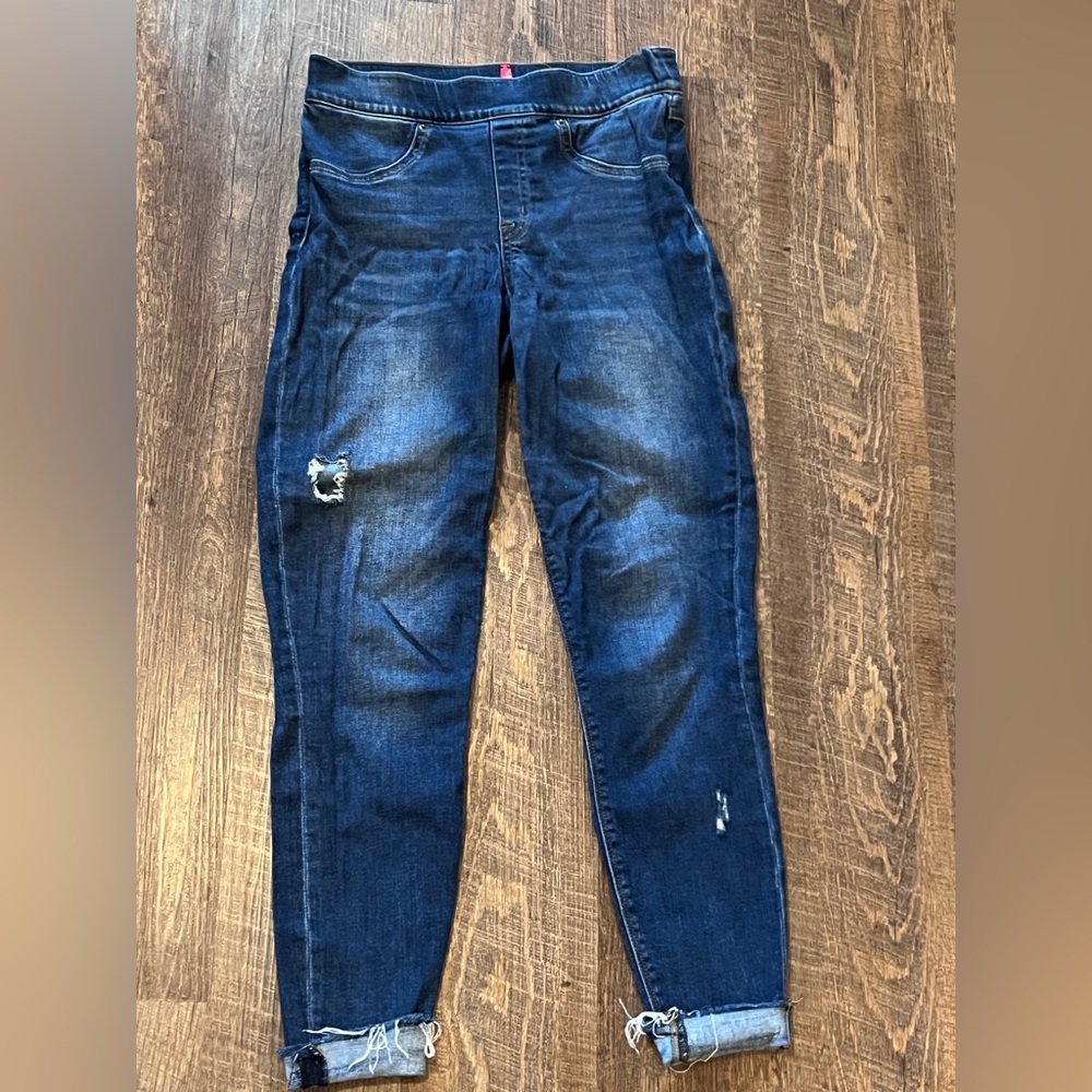 SPANX Distressed Ankle Skinny Jeans Raw Hem Women’s Size Medium